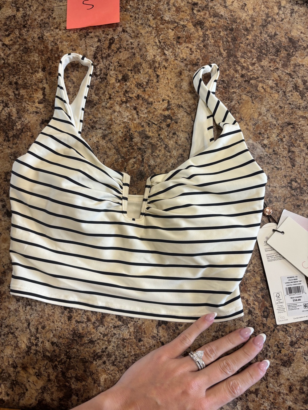 Striped Ivory and Black Cutout Tank Top